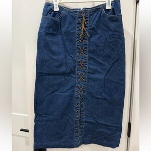 Starwear Denim Lace-Up Midi Skirt